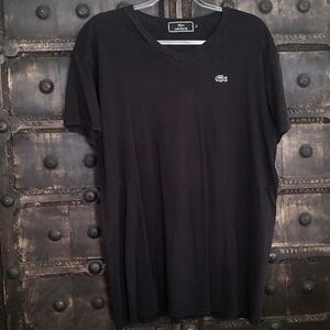 Lacoste Black V-neck Short Sleeve Tee w/ Alligator Logo